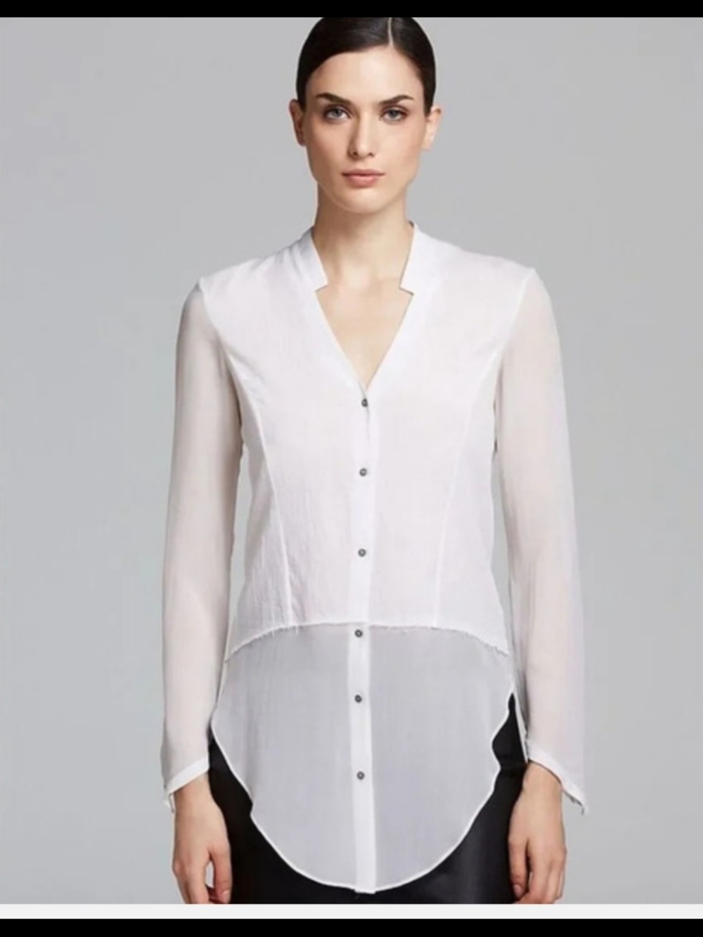 Helmut Lang Element sheer hem button-down shirt in white cotton and silk